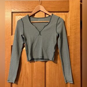 American Eagle green and white striped crop long sleeve, x-small. A